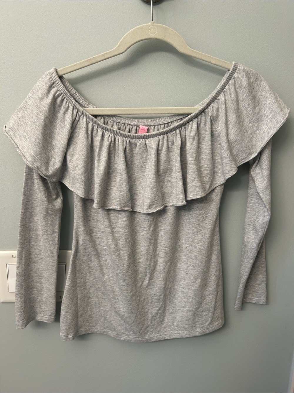 Lilly Pulitzer Heather Gray Off-Shoulder Ruffle Long Sleeve Top